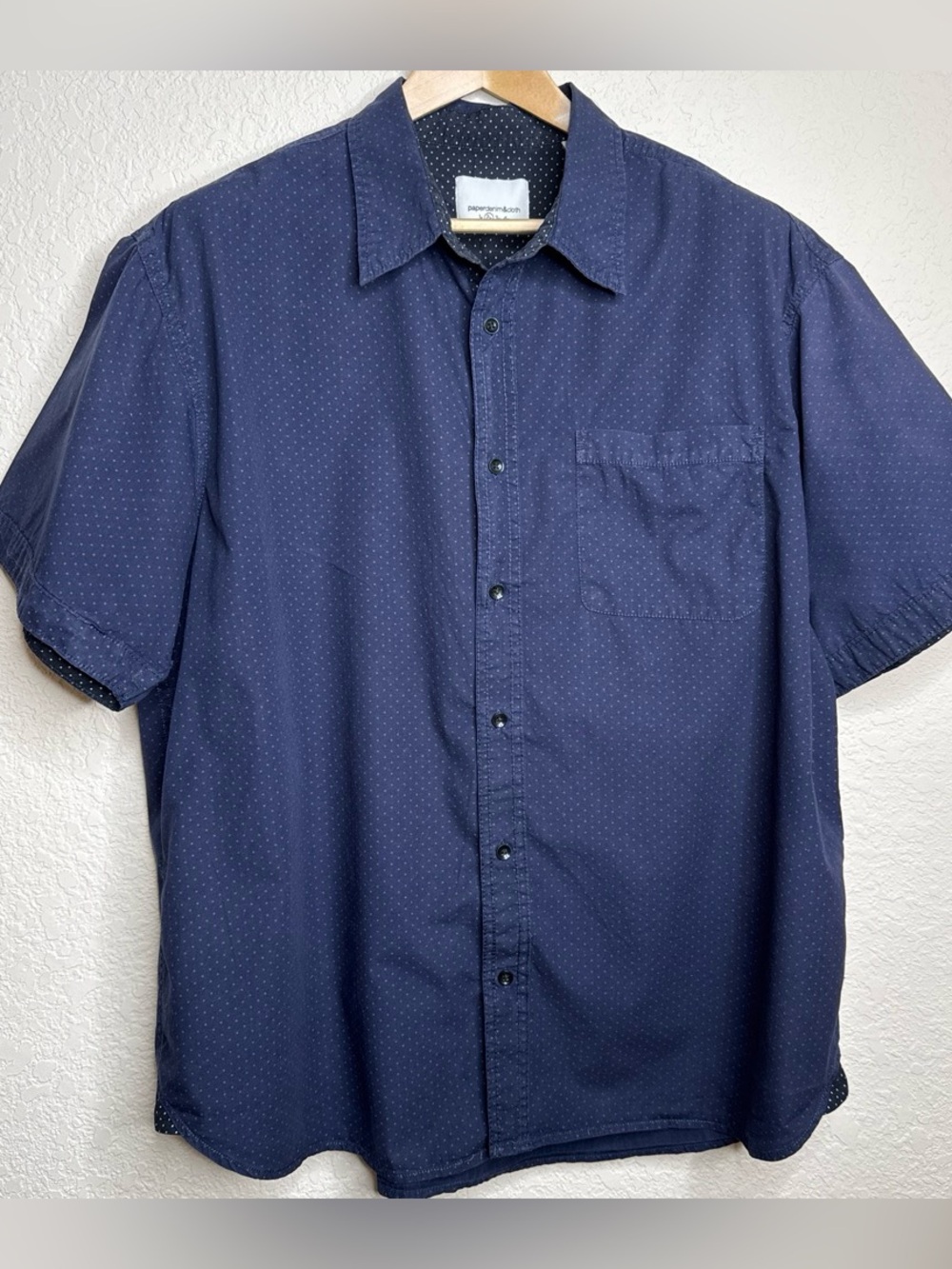 Paper Denim & Cloth Short Sleeve Button Down Shirt | Men's 2X | Navy Dot Print